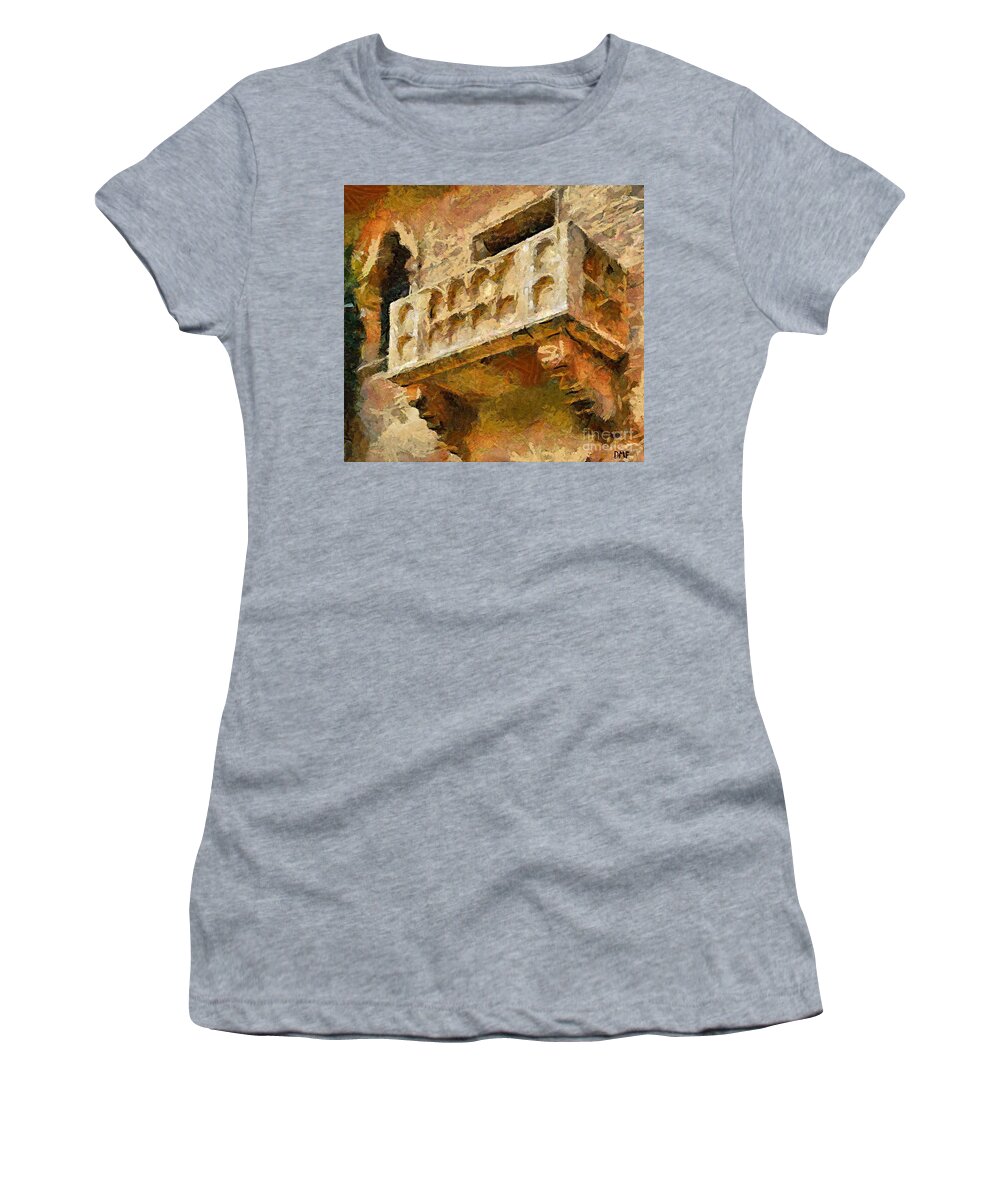 Landscapes Art Women's T-Shirt featuring the painting Juliet's balcony by Dragica Micki Fortuna