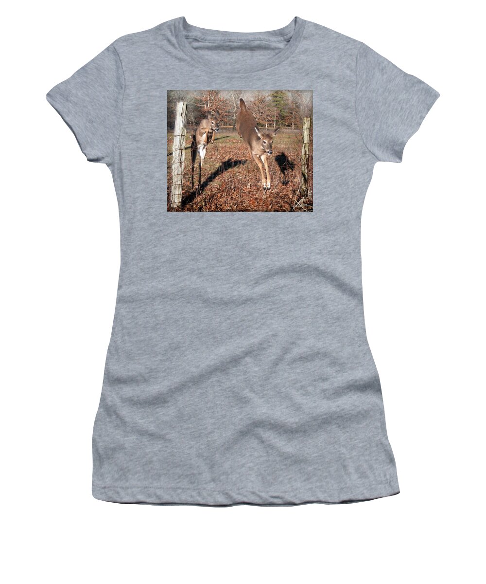 Deer Women's T-Shirt featuring the photograph Jump Jump by Bill Stephens