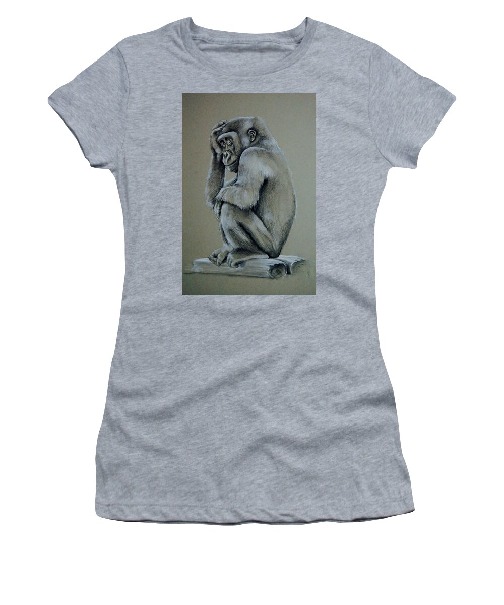 Gorilla Women's T-Shirt featuring the drawing Just Thinking by Jean Cormier