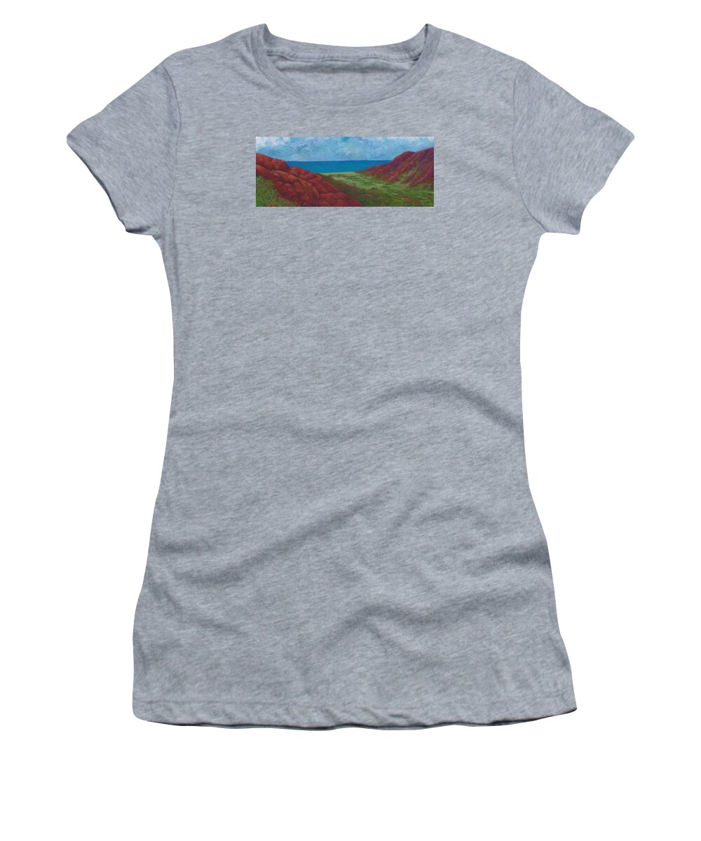 Kauai'i Women's T-Shirt featuring the pastel Kalalau Valley by Anne Katzeff