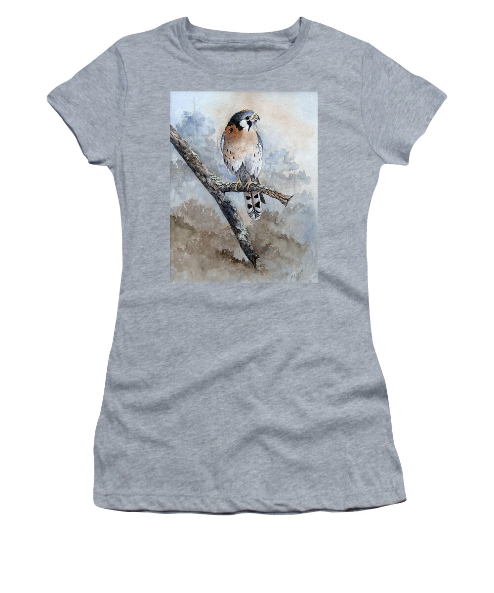Bird Women's T-Shirt featuring the painting Kestrel Perch by Mary McCullah