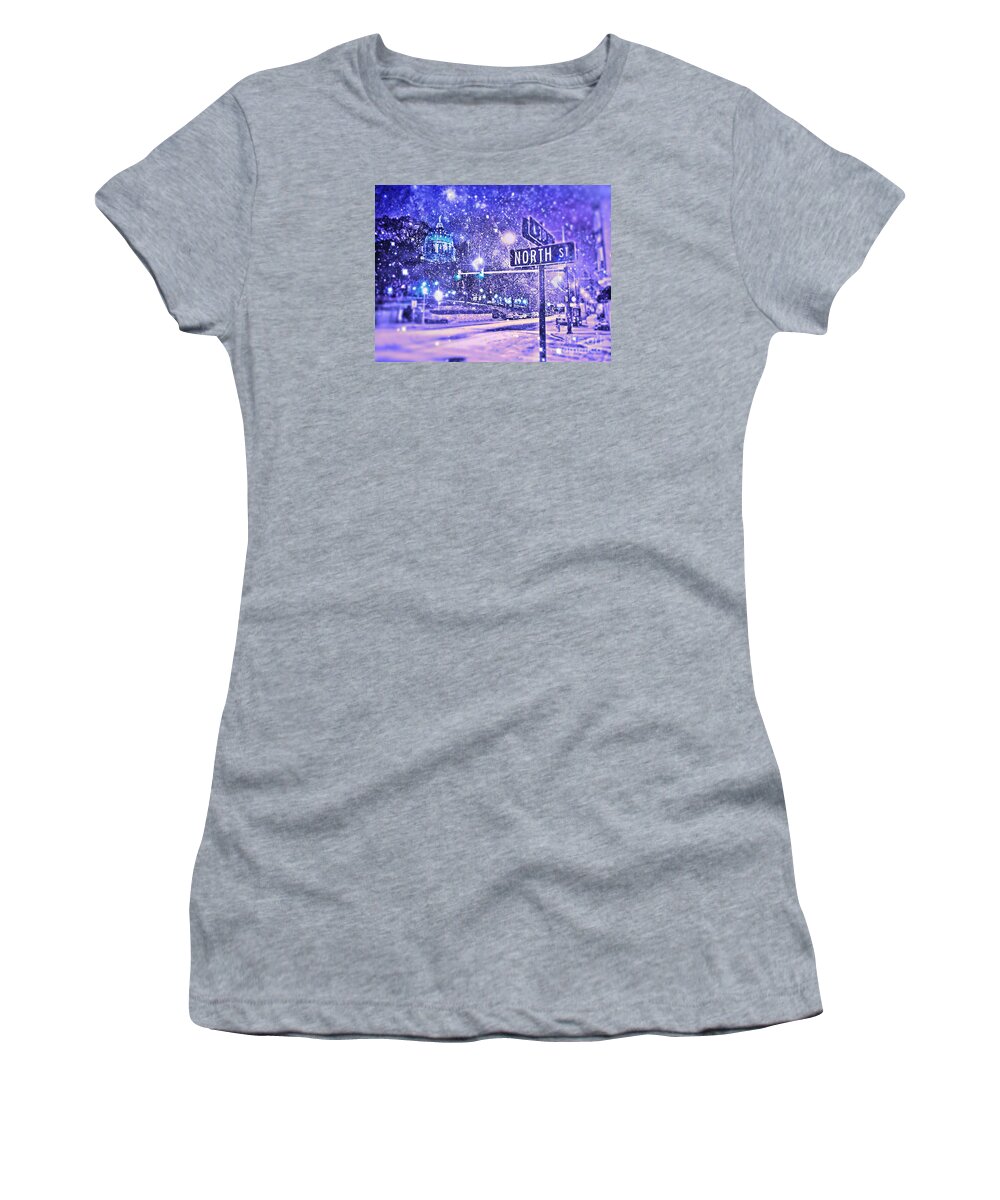 Snow Women's T-Shirt featuring the digital art KINGDOMS OF HEAVEN AND EARTH - Blue by Kevyn Bashore