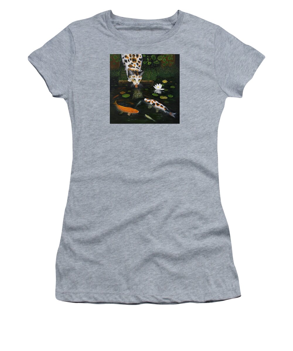 Cat Art Women's T-Shirt featuring the painting Kinship by Karen Zuk Rosenblatt