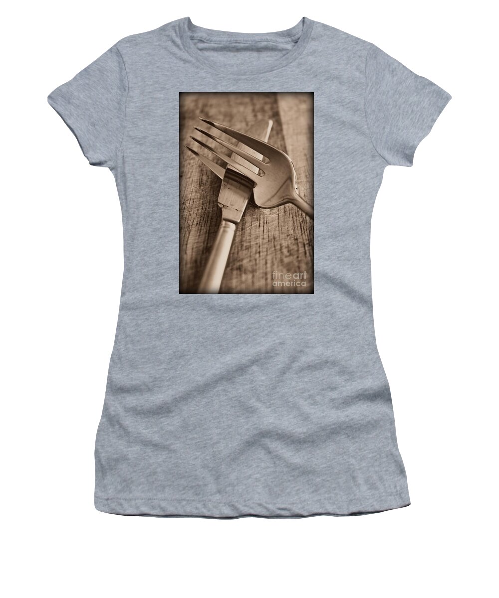 Knife Women's T-Shirt featuring the photograph Knife and Fork by Clare Bevan