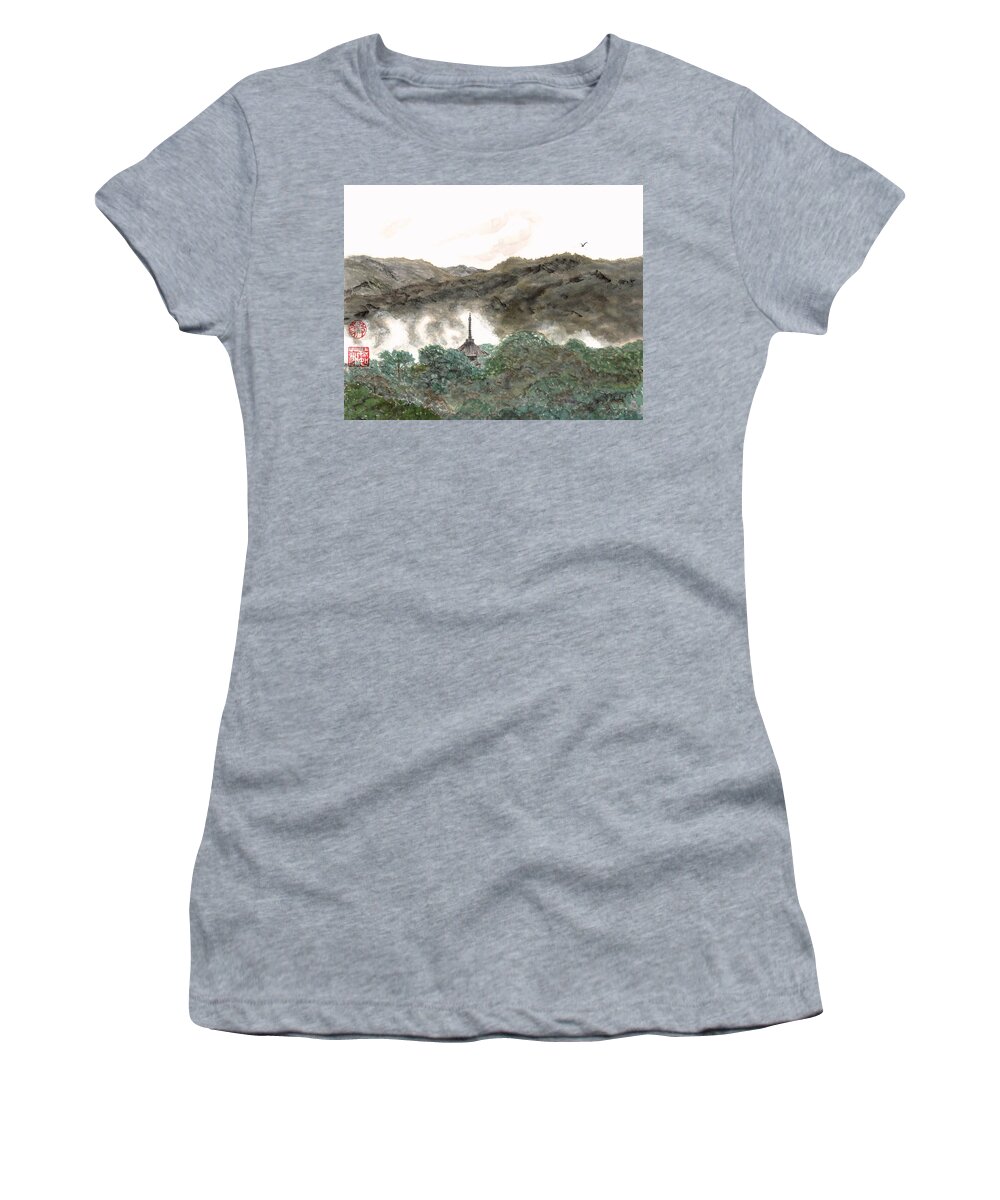 Japanese Women's T-Shirt featuring the painting Kyoto Fog by Terri Harris