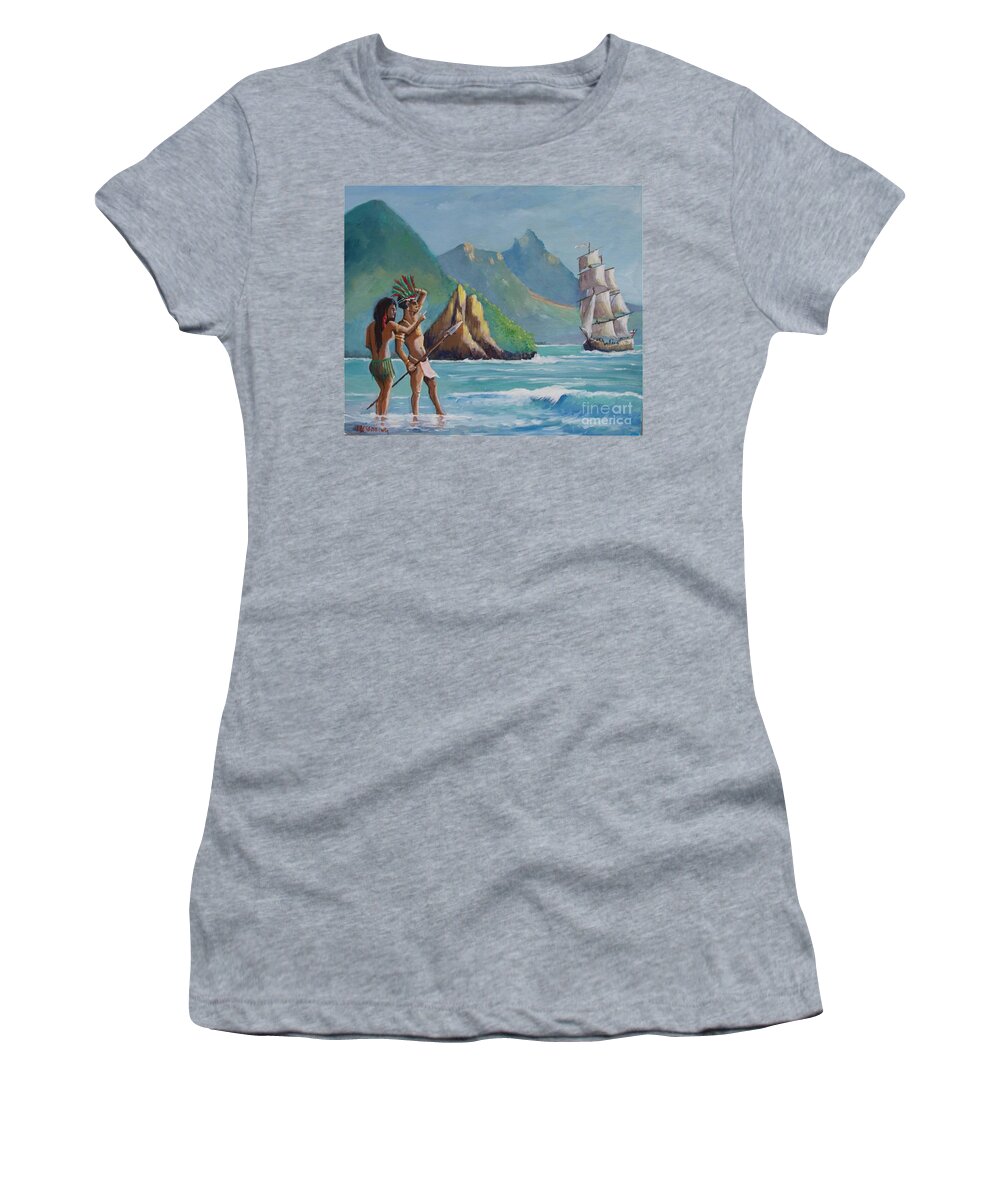 Sea Women's T-Shirt featuring the painting La rencontre de deux Mondes by Jean Pierre Bergoeing