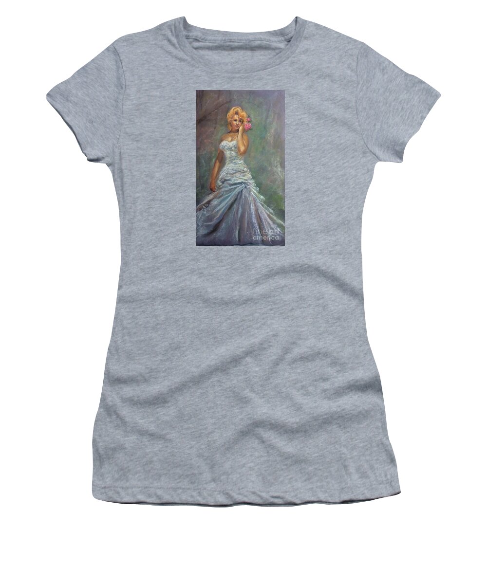 Lady In Blue Women's T-Shirt featuring the painting Lady In Blue by Jieming Wang
