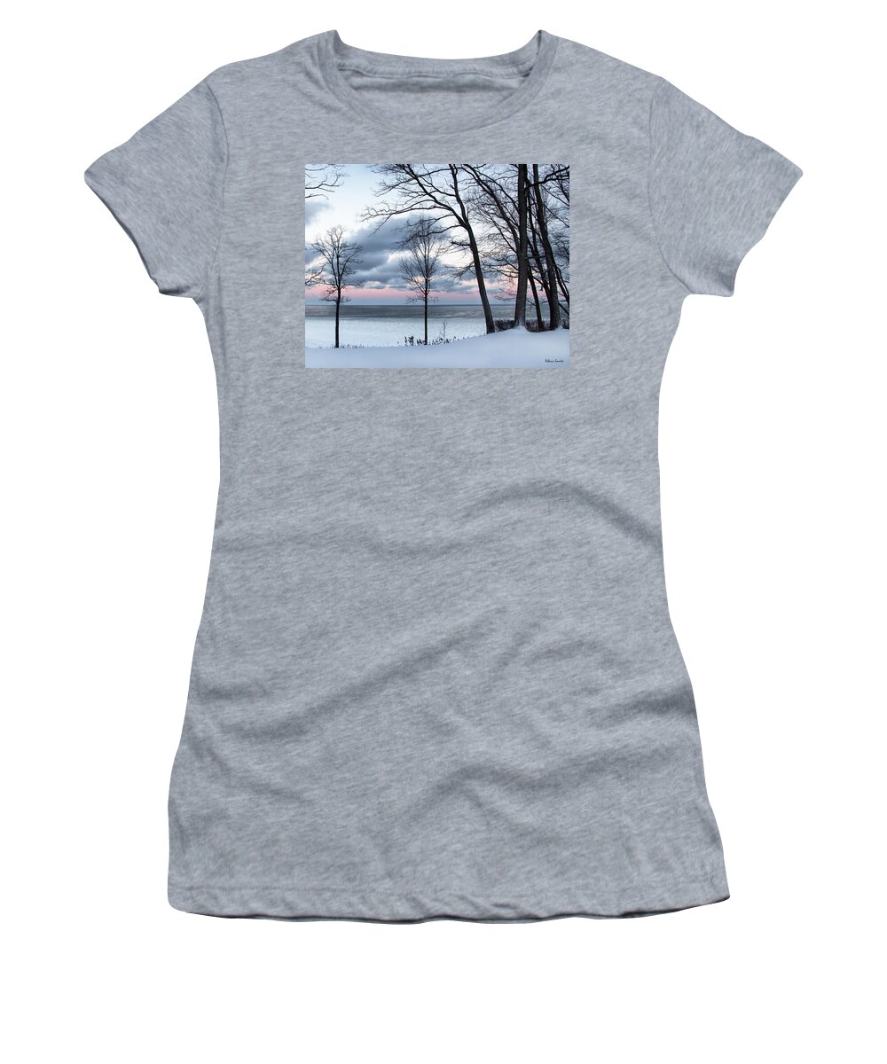 Sunrise Women's T-Shirt featuring the photograph Lake Erie Sunrise by Rebecca Samler
