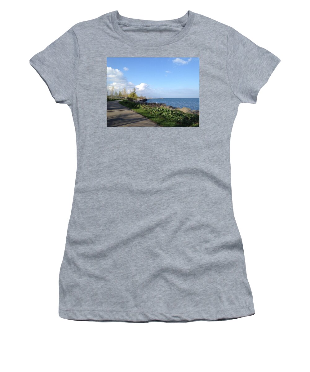 Lake Women's T-Shirt featuring the photograph Lakeside Walk by Pema Hou