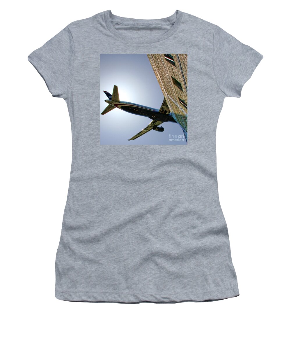 Airplane Women's T-Shirt featuring the photograph Landing By Diana Sainz by Diana Raquel Sainz