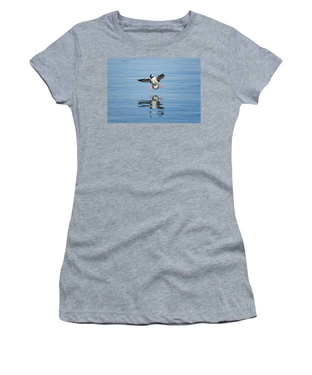 Bufflehead Women's T-Shirt featuring the photograph Landing Gear Engaged by Betty Depee