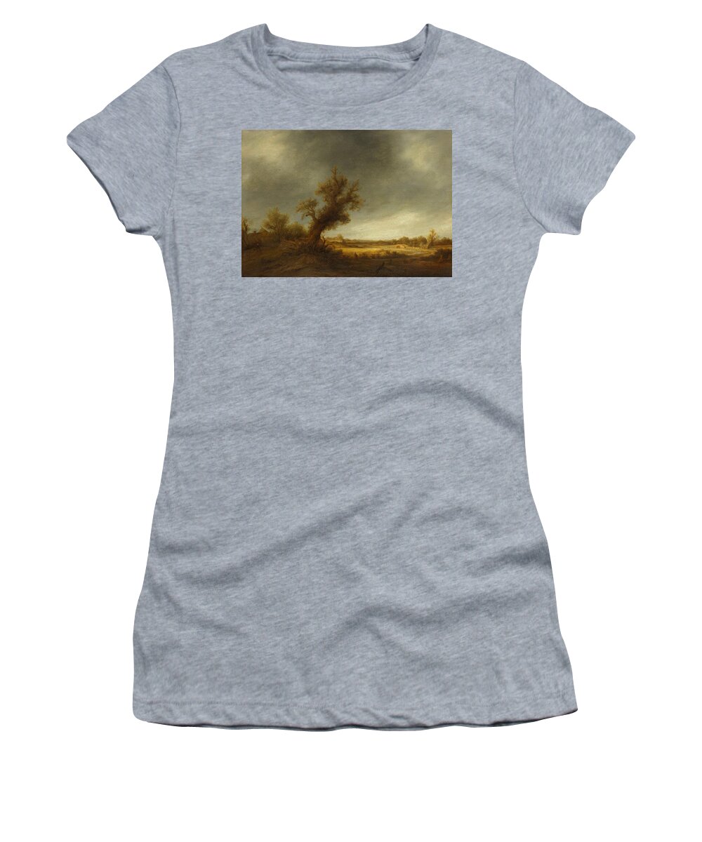 1640-1650 Women's T-Shirt featuring the painting Landscape with old oak by Adriaen van Ostade