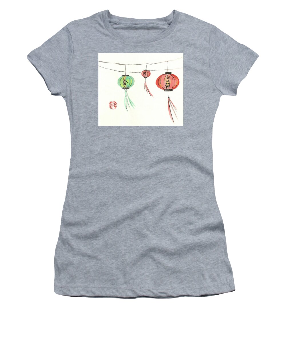 Japanese Women's T-Shirt featuring the painting Lanterns by Terri Harris