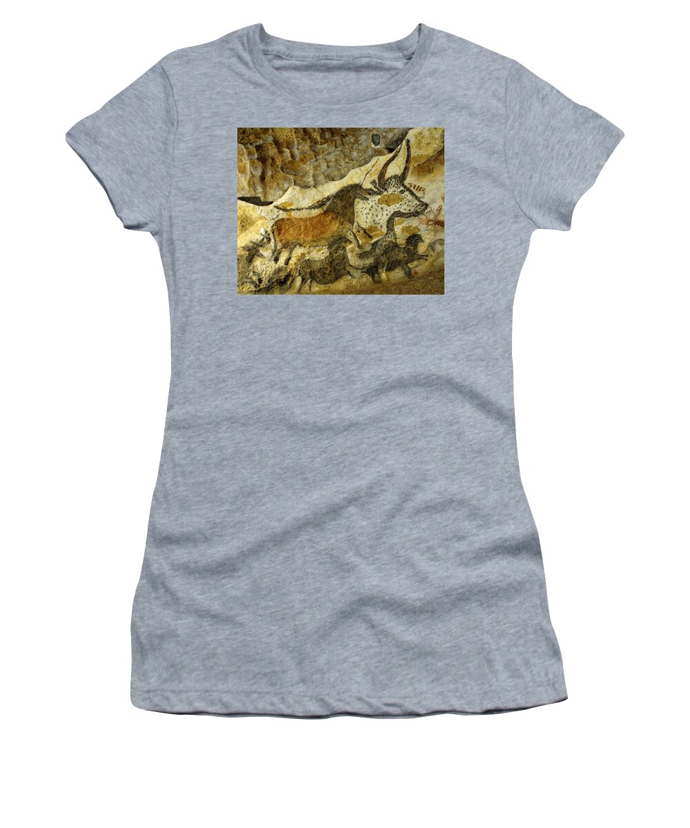 Lascaux Women's T-Shirt featuring the painting Lascaux Cave Painting by Jean Paul Ferrero and Jean Michel Labat