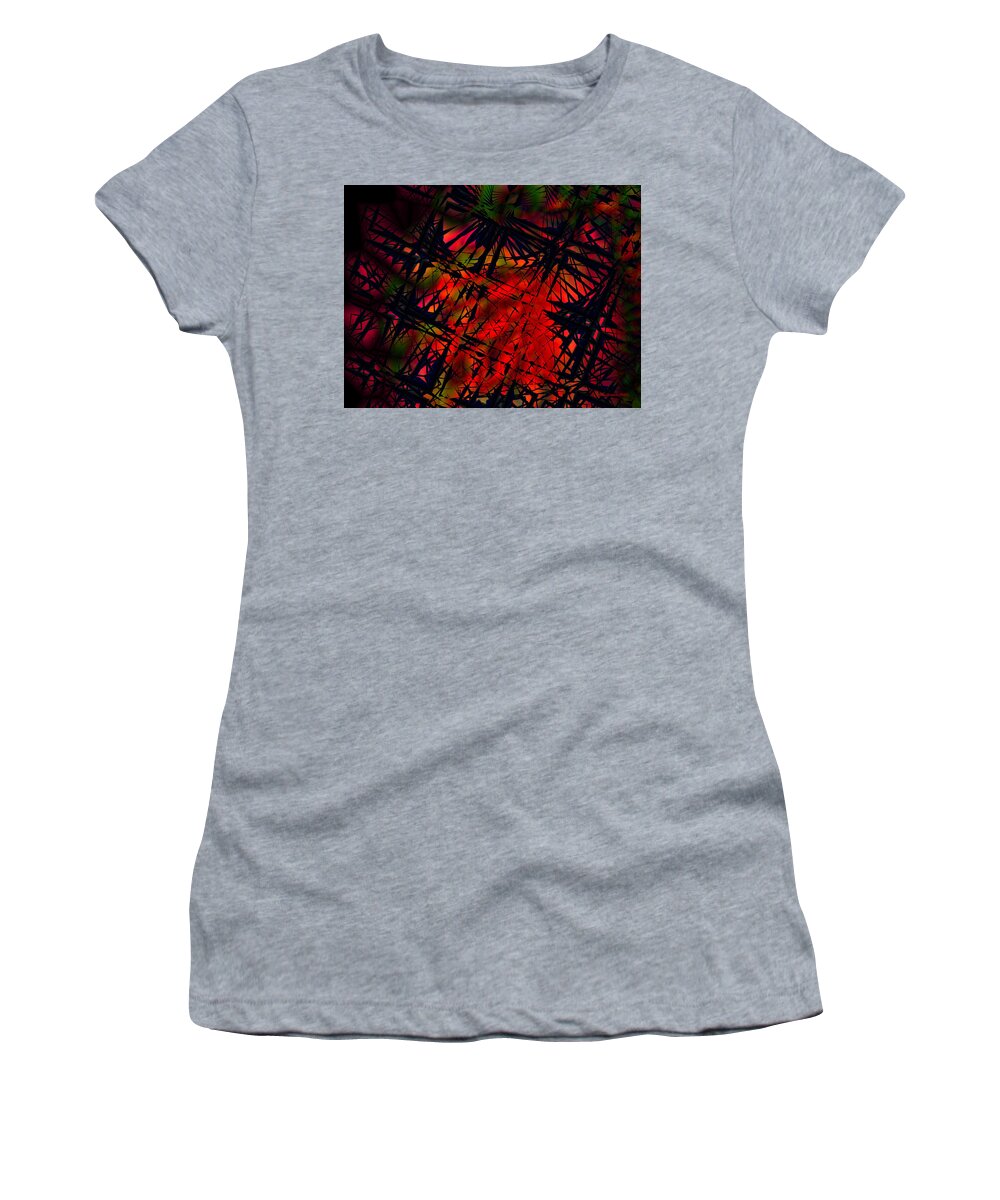 Red Abstract Women's T-Shirt featuring the digital art Laurion Heat 1 by Judi Suni Hall
