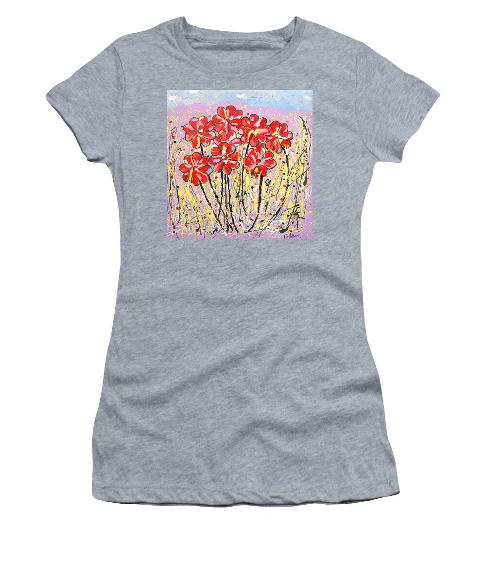 Abstract Women's T-Shirt featuring the painting Lavender Flower Garden by GH FiLben