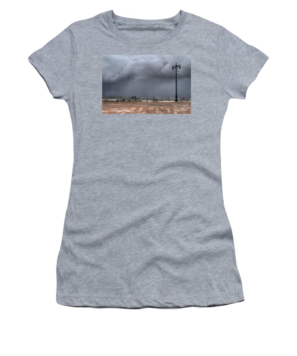 Bench Women's T-Shirt featuring the photograph Left In The Power Of The Storm by Evelina Kremsdorf
