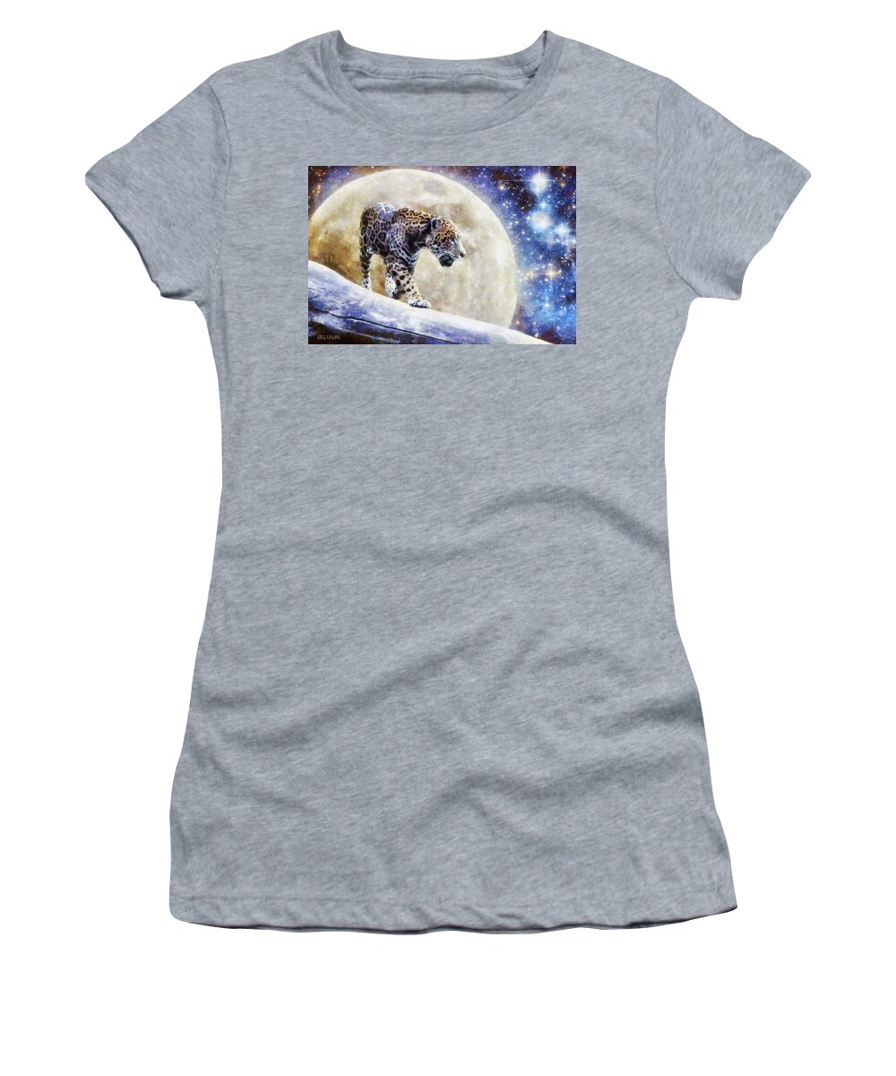 Leopard Women's T-Shirt featuring the painting Leopard Moon by Greg Collins