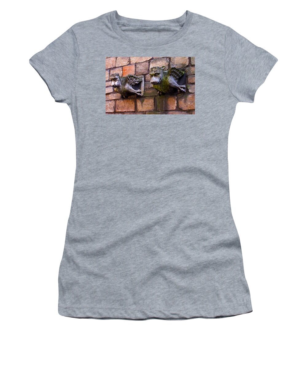 Gargoyle Pair Women's T-Shirt featuring the photograph Les Gargoyles Of York by Pamela Smale Williams