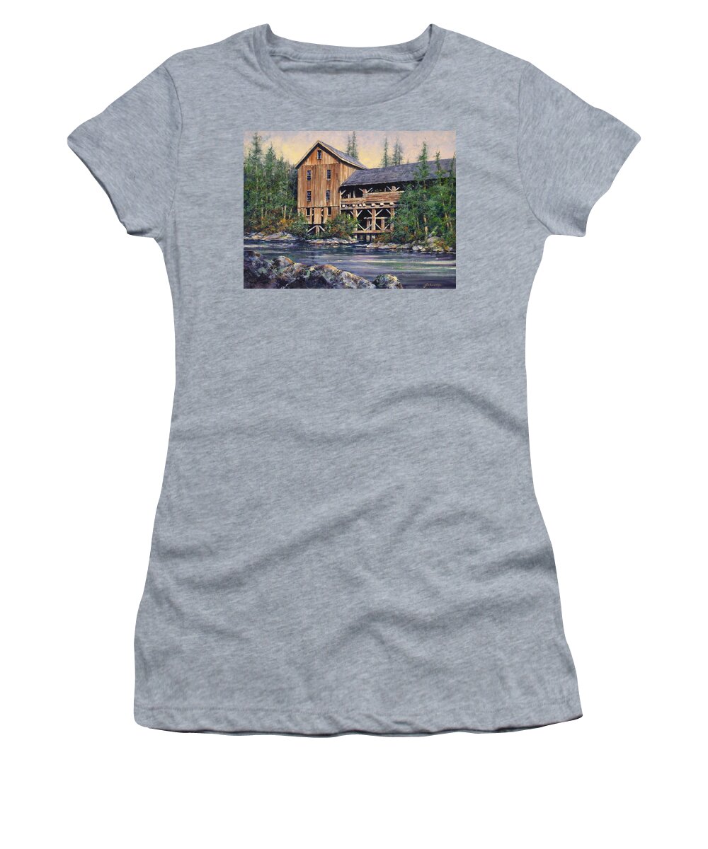 Grist Mills Women's T-Shirt featuring the painting Lewisville Grist Mill Afternoon by Jim Gola