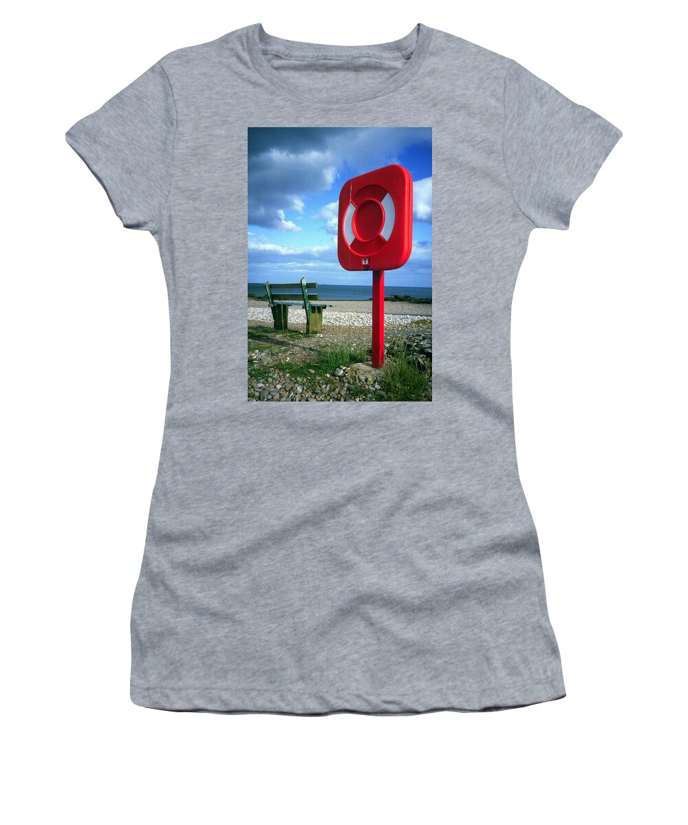 Lifebuoy Women's T-Shirt featuring the photograph Lifebouy at Budleigh Salterton by Gordon James
