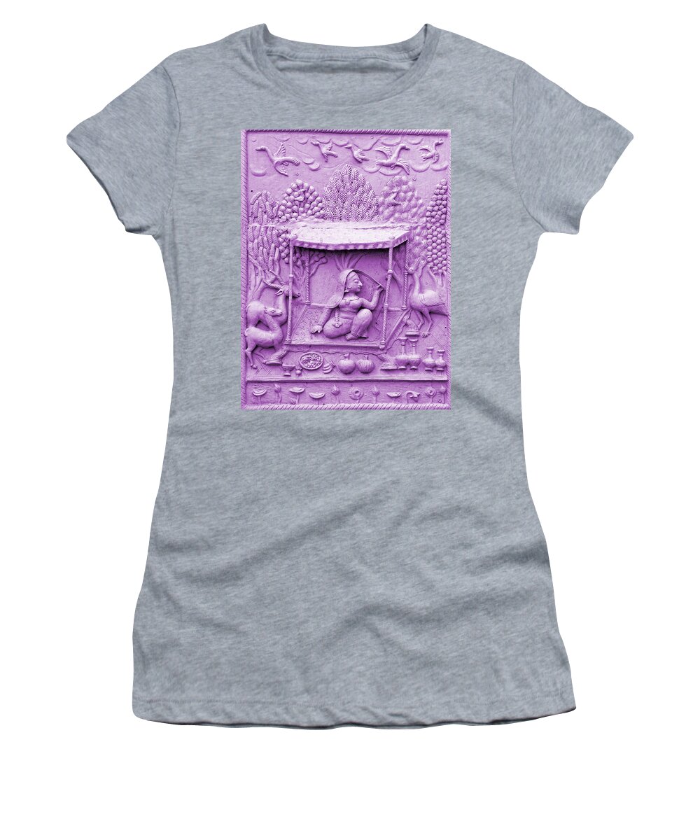 Lilac Women's T-Shirt featuring the photograph Lilac Fresco Queen Palanquin 2 Udaipur Rajasthan India by Sue Jacobi