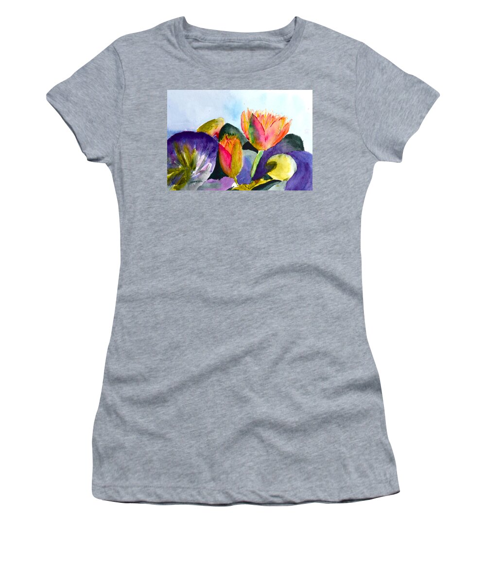 Lilies Of The Water Women's T-Shirt featuring the painting Lilies Of The Water by Beverley Harper Tinsley