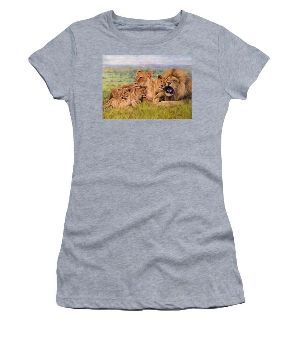 Lion Women's T-Shirt featuring the painting Lion Family by David Stribbling