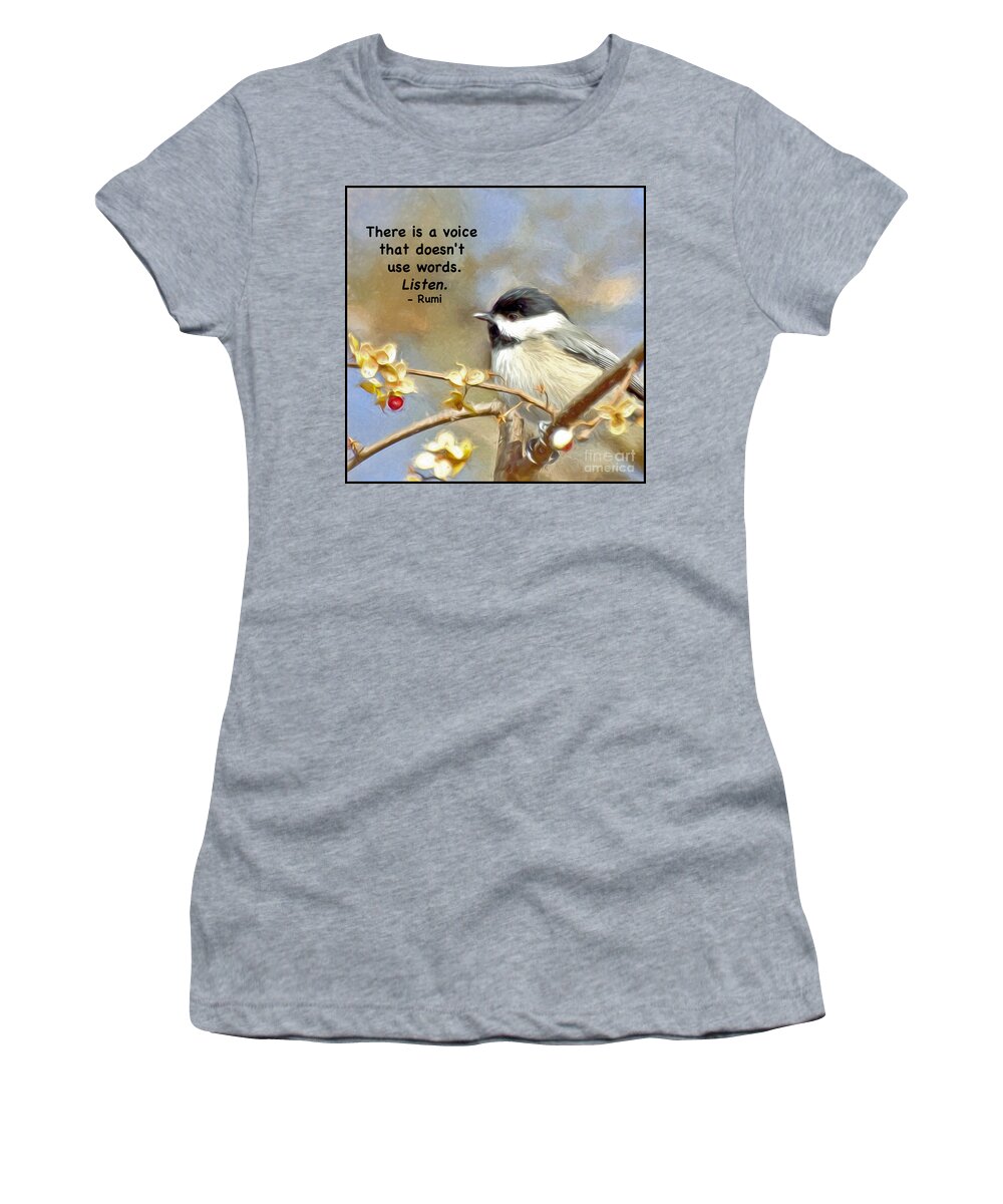 Carolina Chickadee Women's T-Shirt featuring the photograph Listen by Kerri Farley