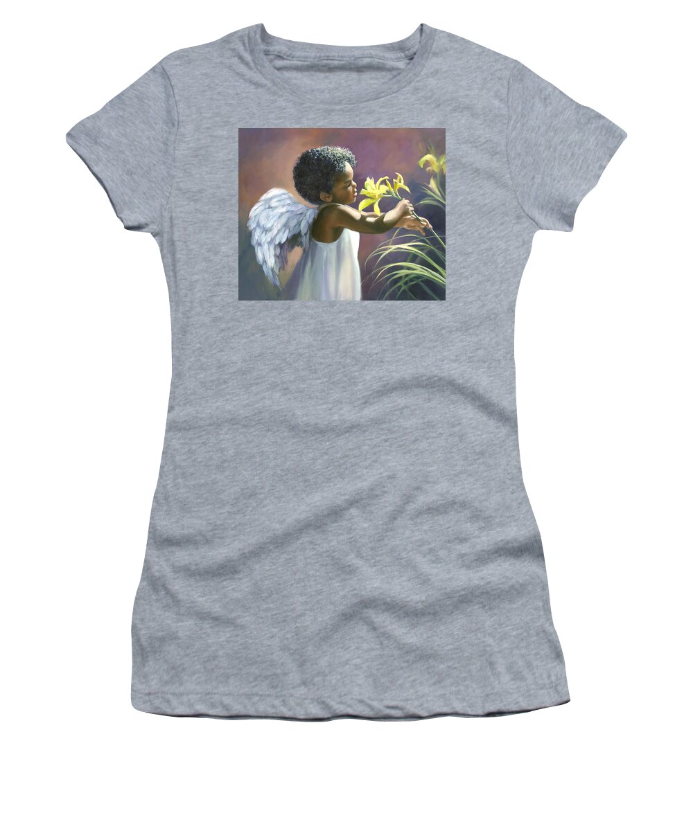 Angel Women's T-Shirt featuring the painting Little Black Angel by Laurie Snow Hein