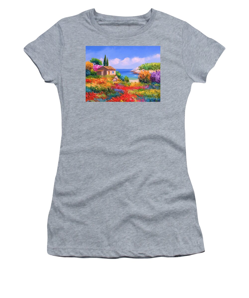 Little House By The Sea Women's T-Shirt featuring the painting Little House By The Sea by Tim Gilliland