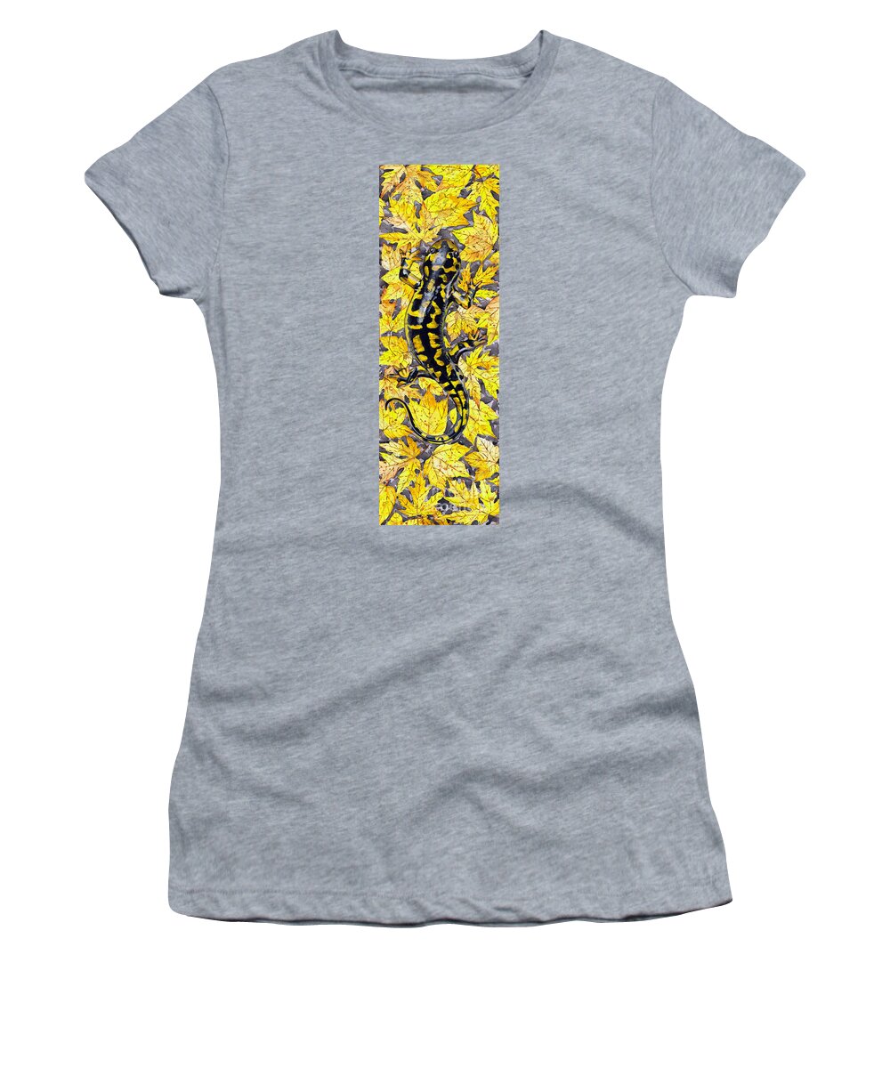 Lizard Women's T-Shirt featuring the painting LIZARD in YELLOW NATURE - Elena Yakubovich by Elena Daniel Yakubovich