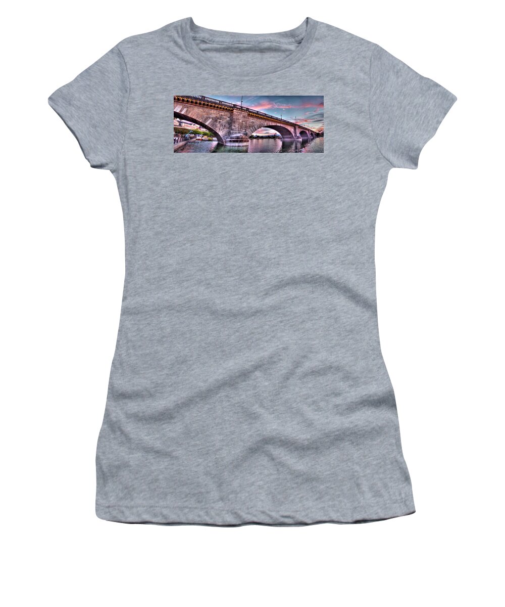 Bridge Women's T-Shirt featuring the photograph London Bridge Panorama NE by Fred Hahn
