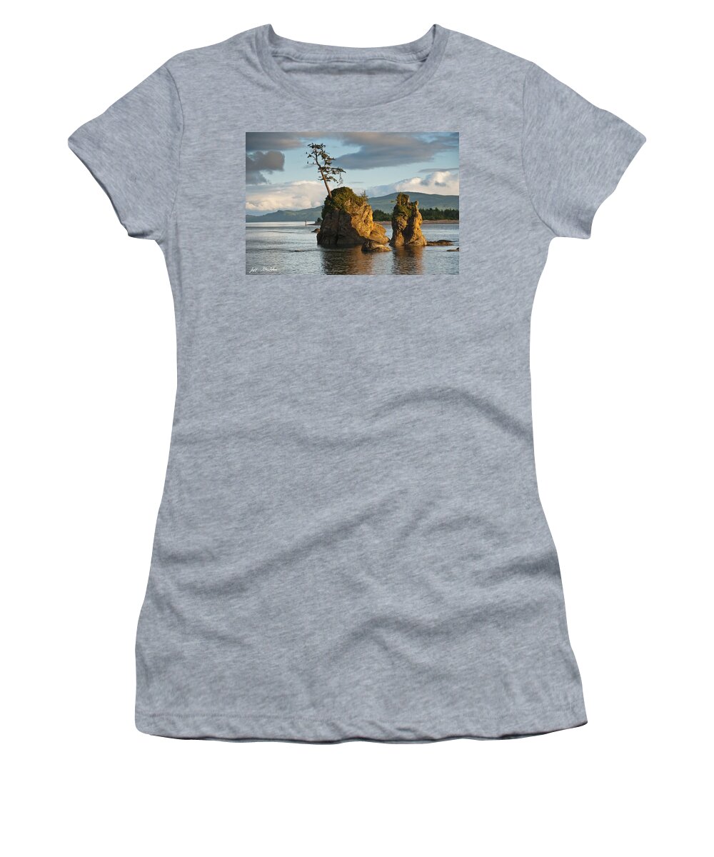 Bay Women's T-Shirt featuring the photograph Lone Tree on a Rock at Sunset by Jeff Goulden