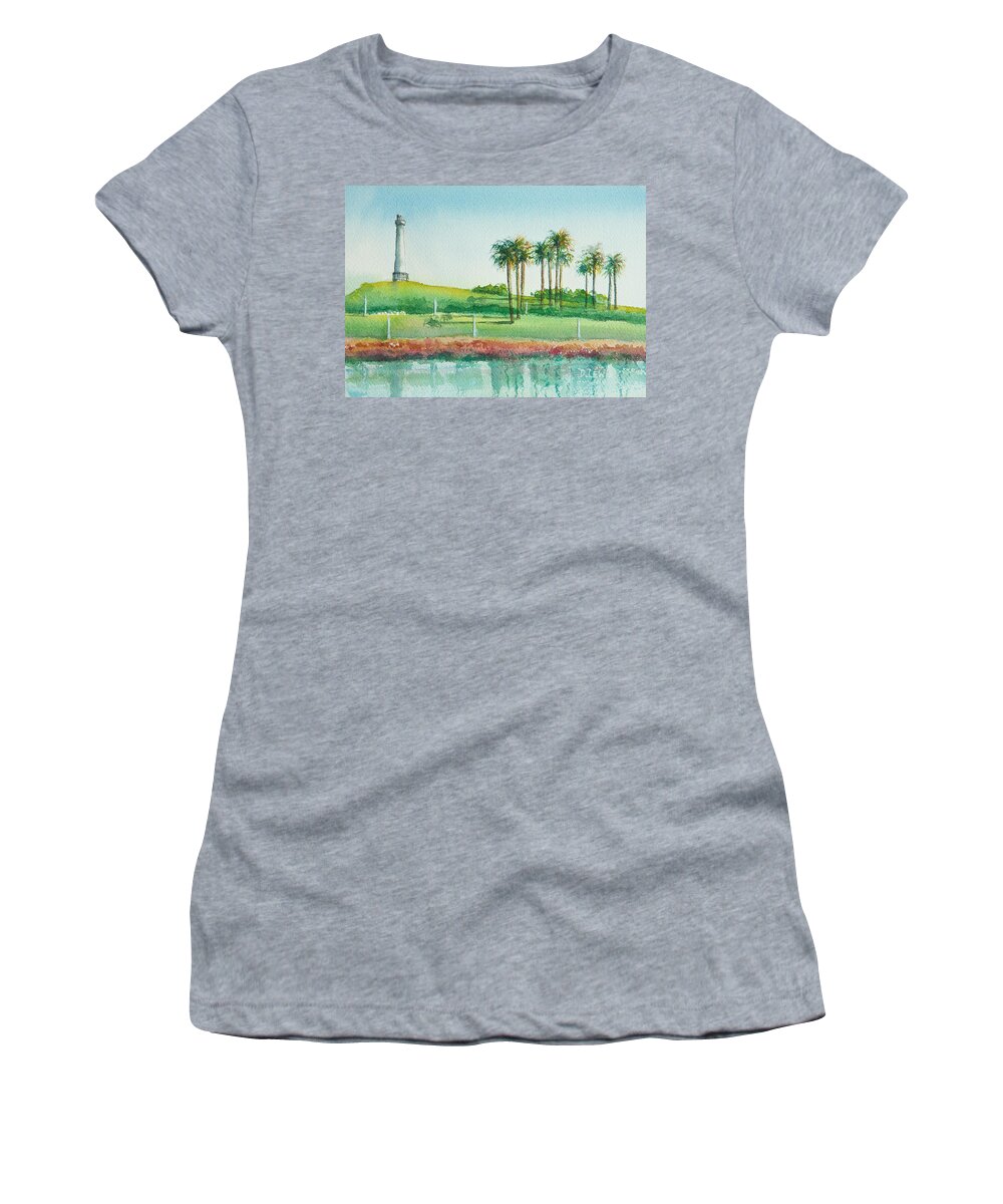 Watercolor Women's T-Shirt featuring the painting Long Beach Lighthouse by Debbie Lewis