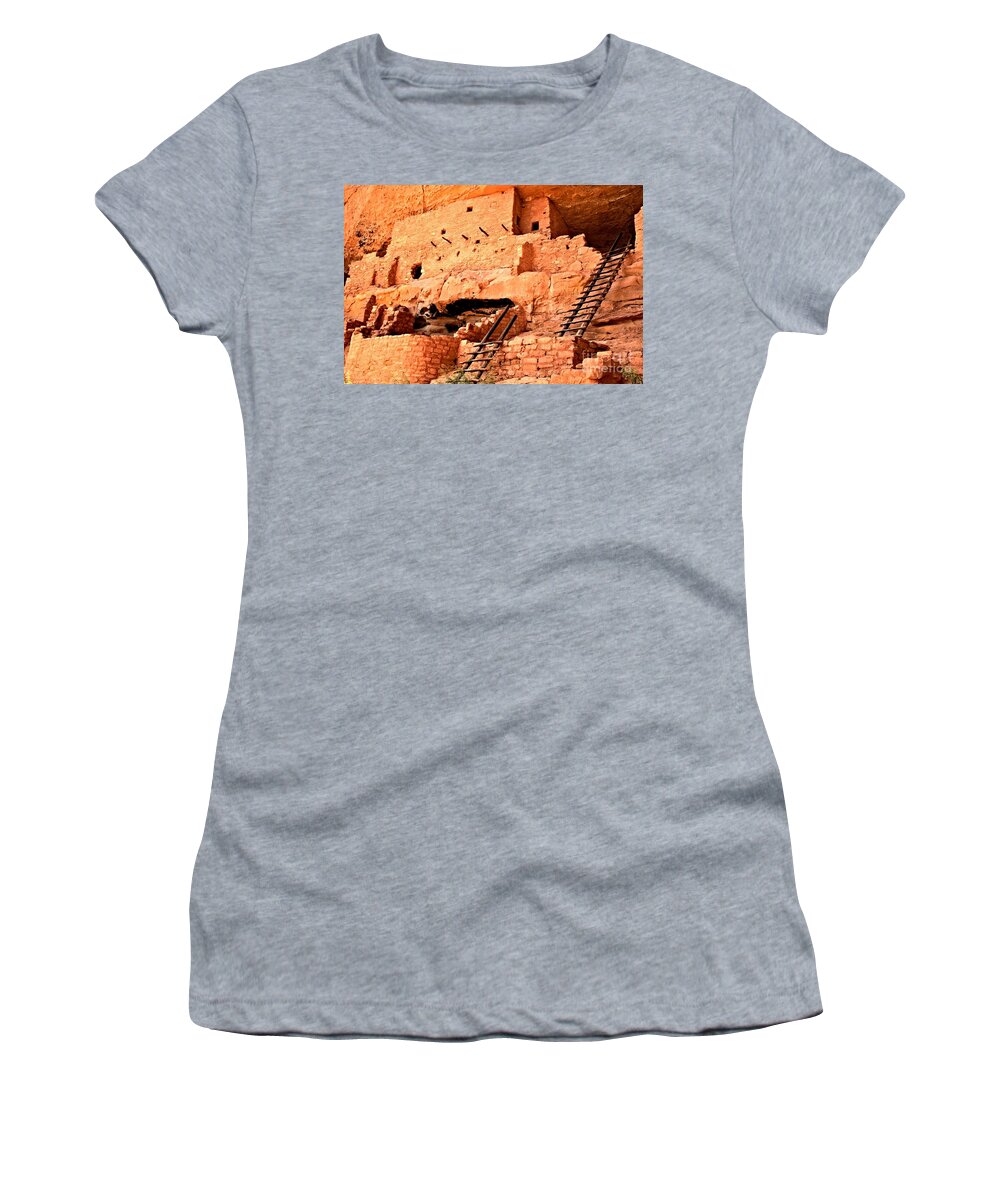 Mesa Verde Women's T-Shirt featuring the photograph Long House Ladders by Adam Jewell
