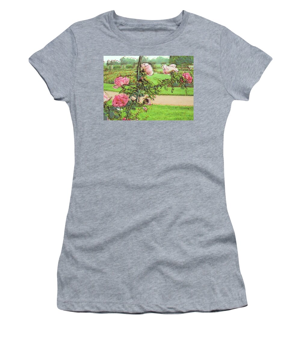 Loose Park Kcmo Women's T-Shirt featuring the digital art Looking Through the Rose Vine by Stephanie Hollingsworth