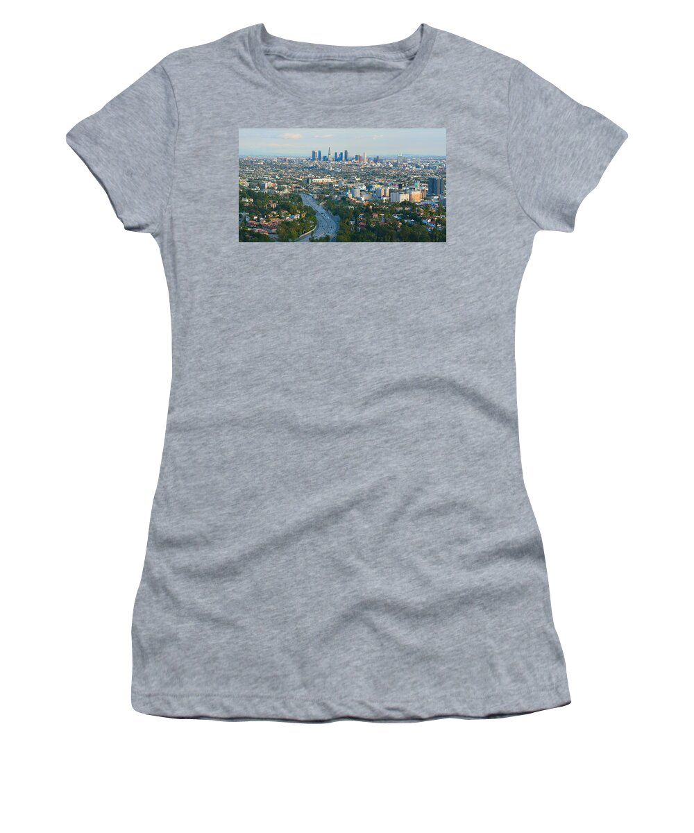 Los Angeles Women's T-Shirt featuring the photograph Los Angeles Skyline and Los Angeles Basin Panorama by Ram Vasudev