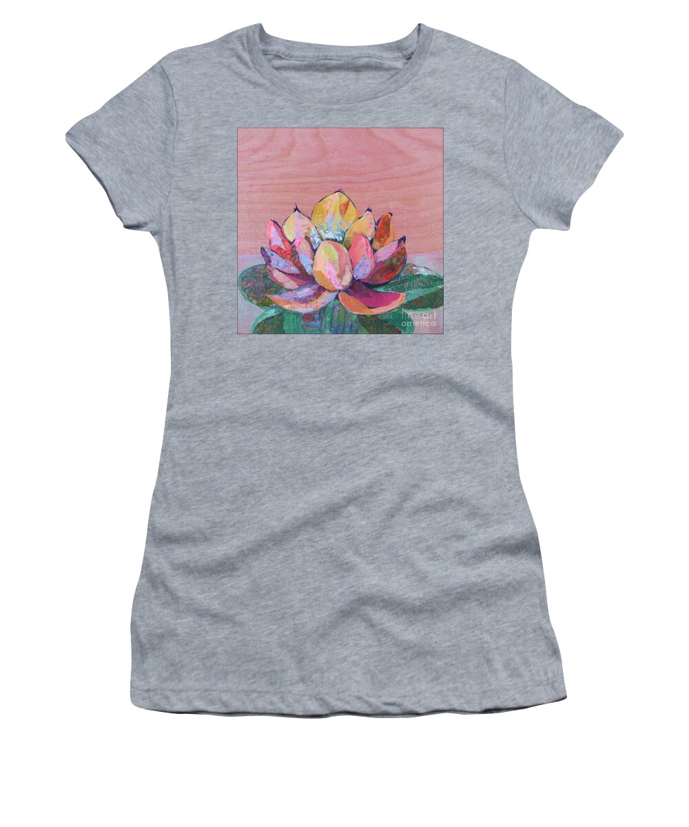 Pink Flower Women's T-Shirt featuring the painting Lotus I by Shadia Derbyshire