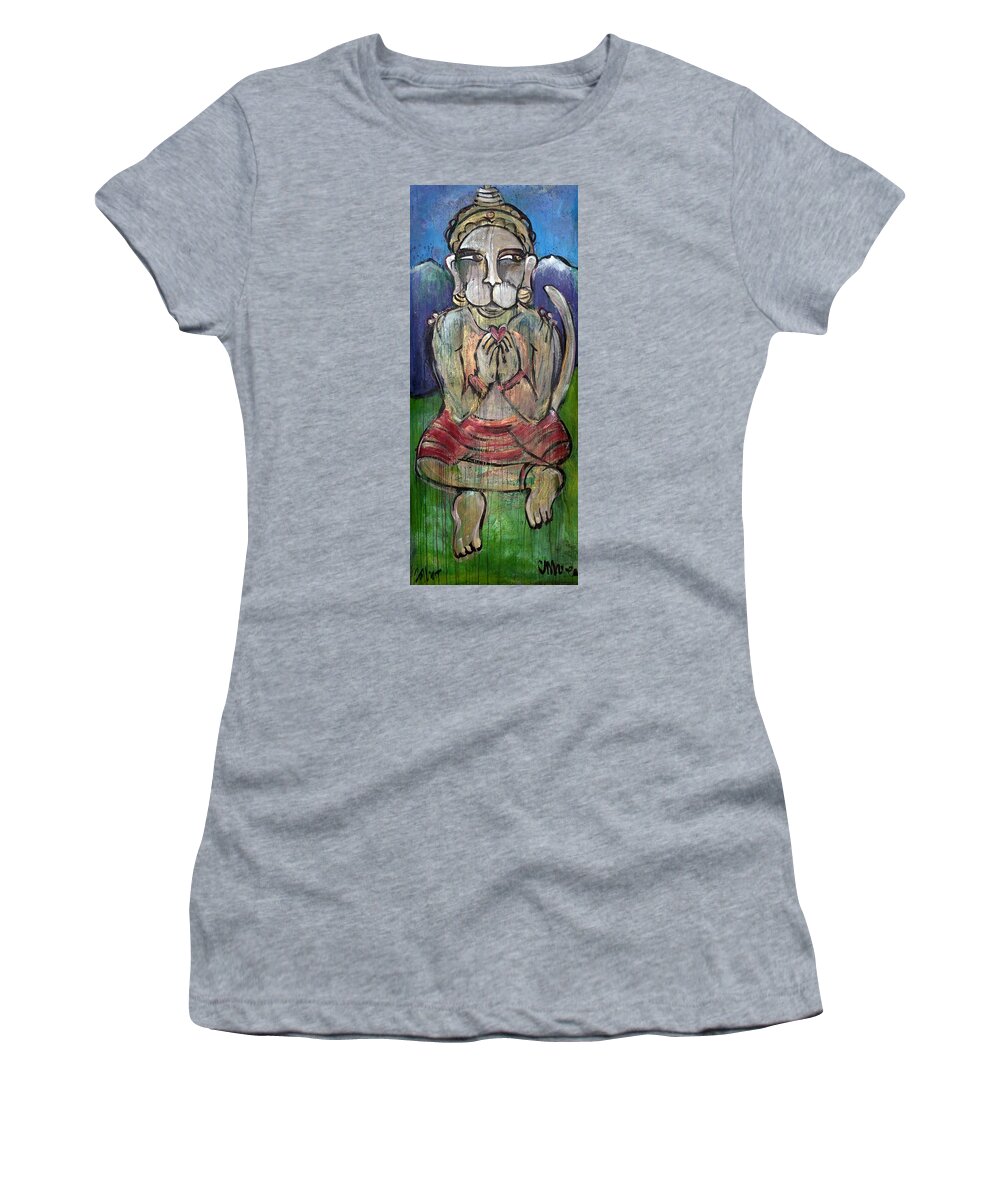 Hanuman Women's T-Shirt featuring the painting Love For Hanuman by Laurie Maves ART
