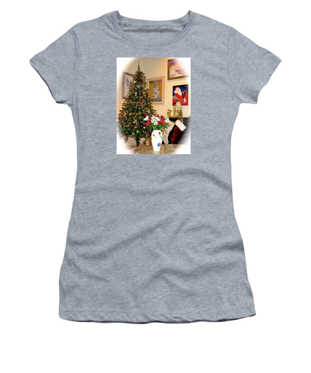 Love In Our Hearts Women's T-Shirt featuring the photograph Love in Our Hearts and Santa in the Corner by Phyllis Kaltenbach