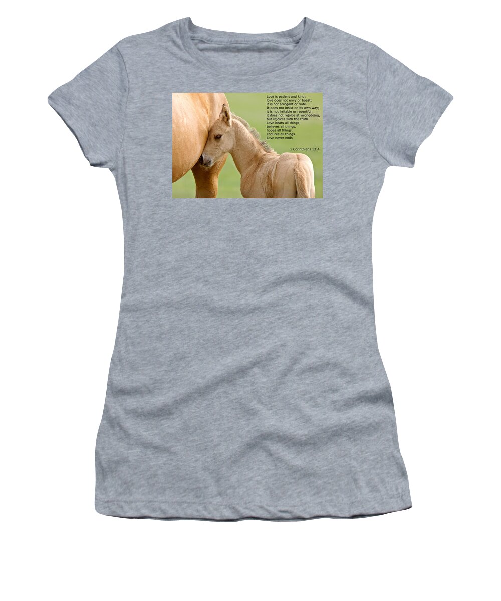 Horse Women's T-Shirt featuring the photograph love is gentle love is kind Horse and colt by Mark Duffy