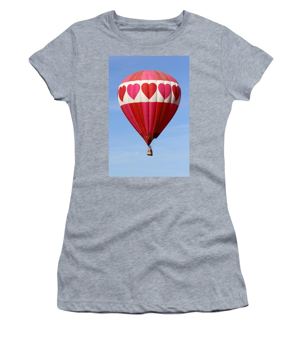 Balloon Fiesta Women's T-Shirt featuring the photograph Love is in the Air by Mike McGlothlen