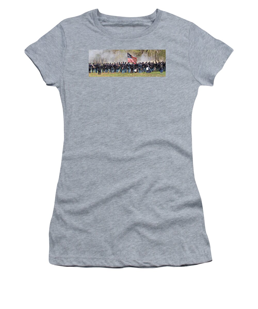 Civil War Reenactment Women's T-Shirt featuring the photograph Lovely Flag by Alice Gipson