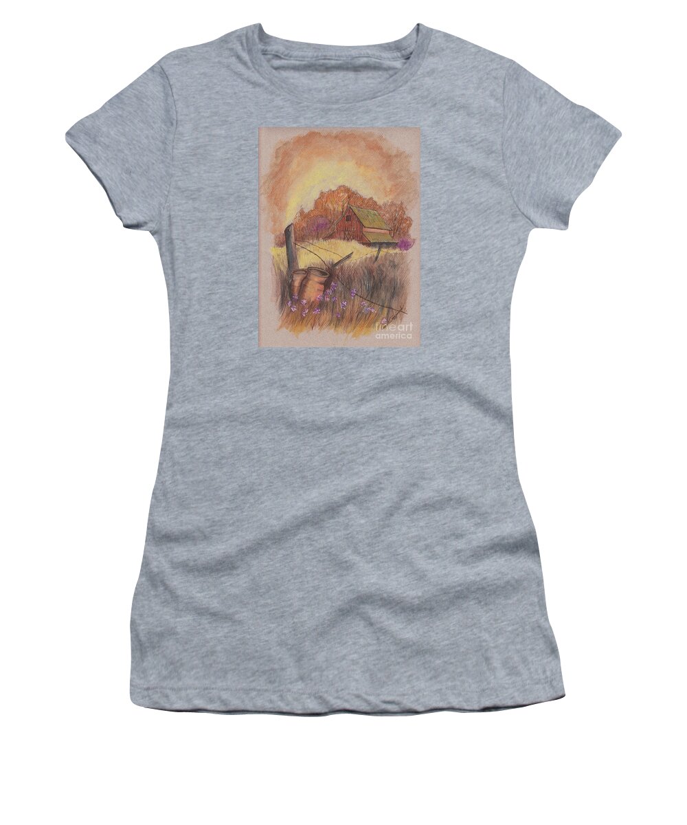 Pastel Drawing Women's T-Shirt featuring the drawing MacGregors Barn pstl by Carol Wisniewski