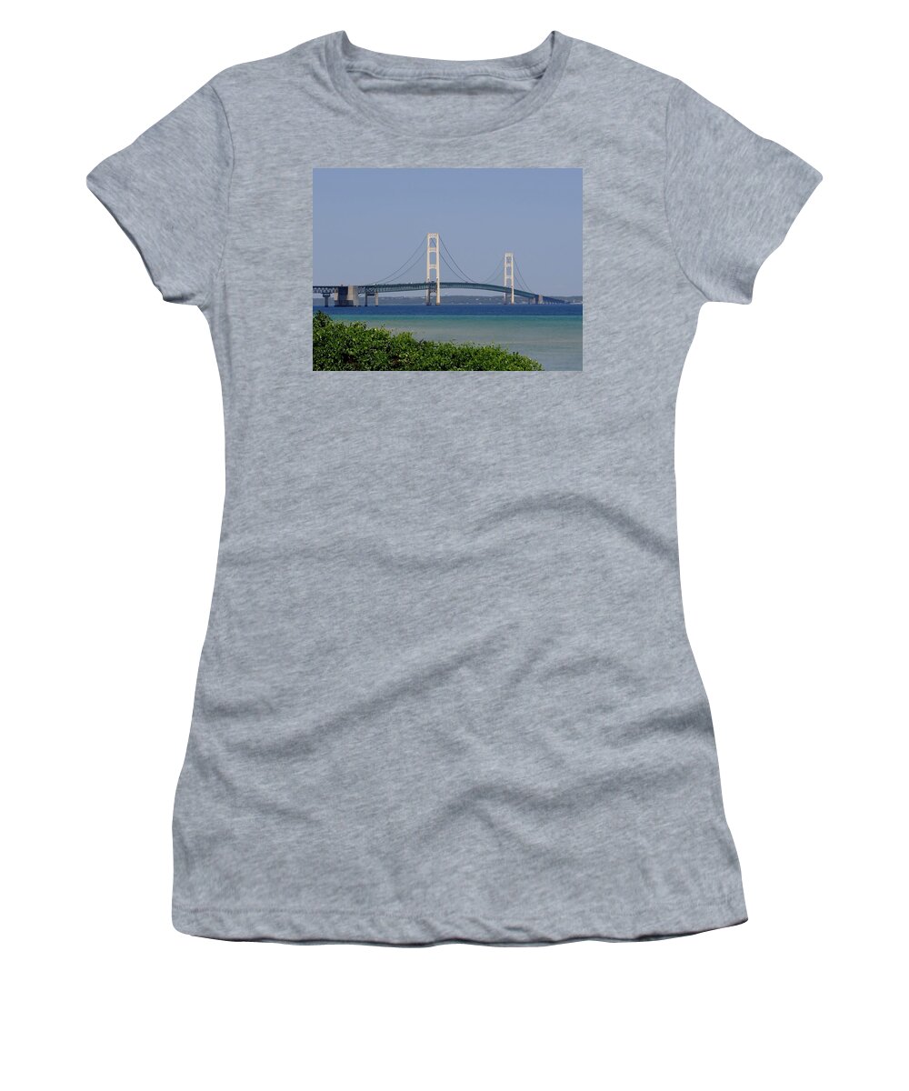 Mackinac Bridge Women's T-Shirt featuring the photograph Mackinac Bridge Blue by Keith Stokes