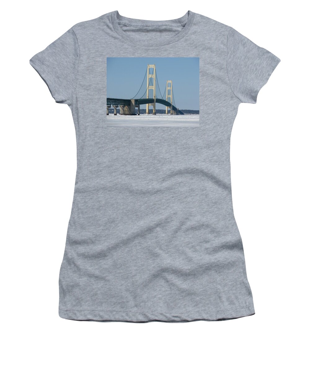 Mackinac Bridge Women's T-Shirt featuring the photograph Mackinac Bridge in Winter by Keith Stokes