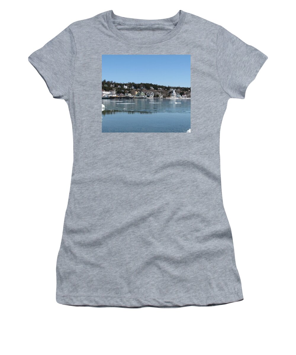 Mackinac Island Women's T-Shirt featuring the photograph Mackinac Island in winter - Ste. Anne's Church by Keith Stokes