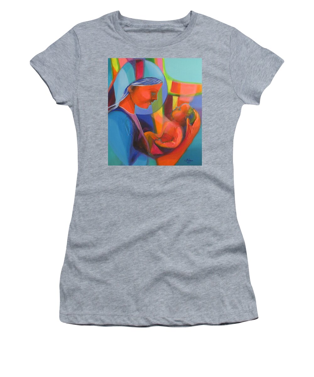 Abstract Women's T-Shirt featuring the painting Madonna and Child by Cynthia McLean