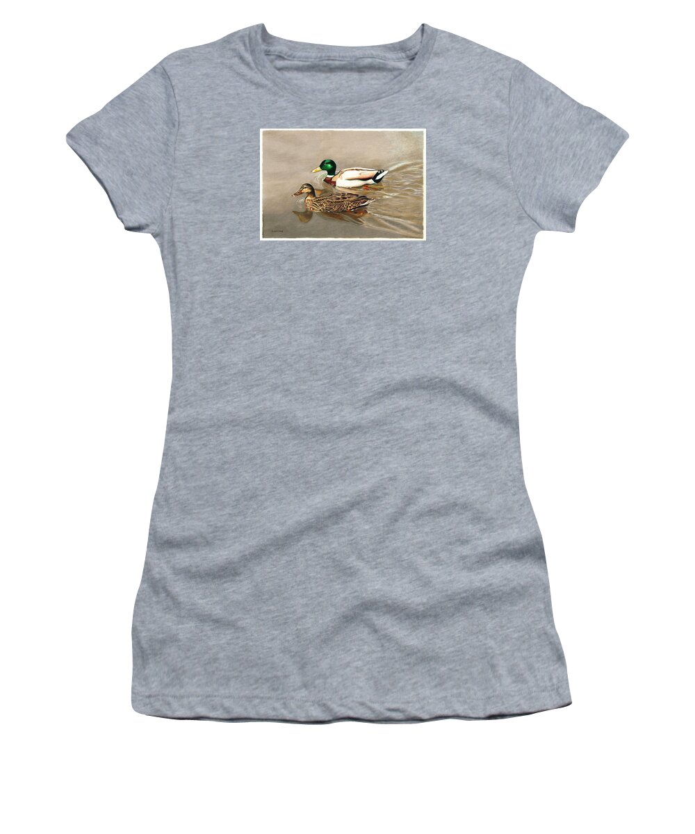 Ducks Women's T-Shirt featuring the painting Mallards by Jill Ciccone Pike